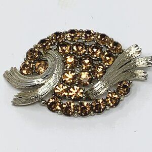 Lisner Rhinestone Silver Tone Brooch